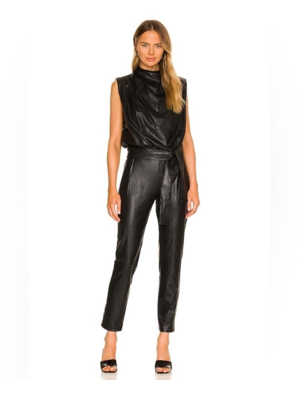 Amanda Uprichard Fabienne Jumpsuit Faux Leather in Black Size Medium